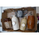 A collection of Earthen ware items to include water bottles,