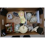 A mixed collection of items to include small Wade Whimsies figures, hand painted Poole pottery vase,