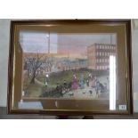 Large framed print by Helen Bradley titled "Family in Springtime" 69cm x 54cm