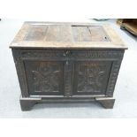 18th Century heavily carved two panel coffer on bracket feet