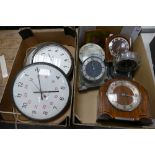 A collection of 20th Century mantel clocks together with 3 GPO style wall clocks (2 trays)