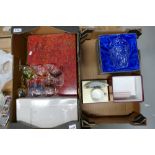 A collection of boxed Royal Doulton crystal items including glasses, vases,