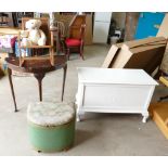 Painted Ottoman, small occasional table, Lloyd loom box and child's chair.