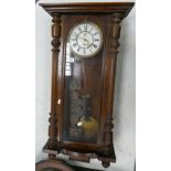 19th Century walnut double weighted Vienna wall clock by Gustav Becker (missing brass weights)