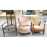 20th Century Bergere chair with later tub chair (3)