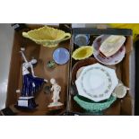 A mixed collection of items to include art deco style ladies, Sylvac flower pots, falconware,