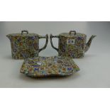 Wades Chintz patterned teapot and coffee pot together with matching tray (3)