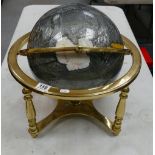 Gemstone Globe on metallic gold coloured stand,