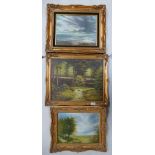 Three oil on canvas framed landscape scenes, signed by Sanderson,