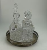 Quality Da Vinci cut glass decanter set with matching silver plated tray.