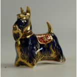 Royal Crown Derby paperweight of a Scottish Terrier with gold stopper (boxed)