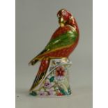 Royal Crown Derby paperweight of a Lorikeet with gold stopper (boxed)