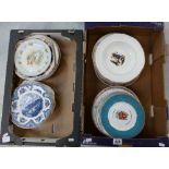 A large collection of decorative wall plates and similar items (2 trays)