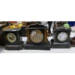 Early 20th Century black slate and marble mantle clock and two similar smaller mantle clocks (3)