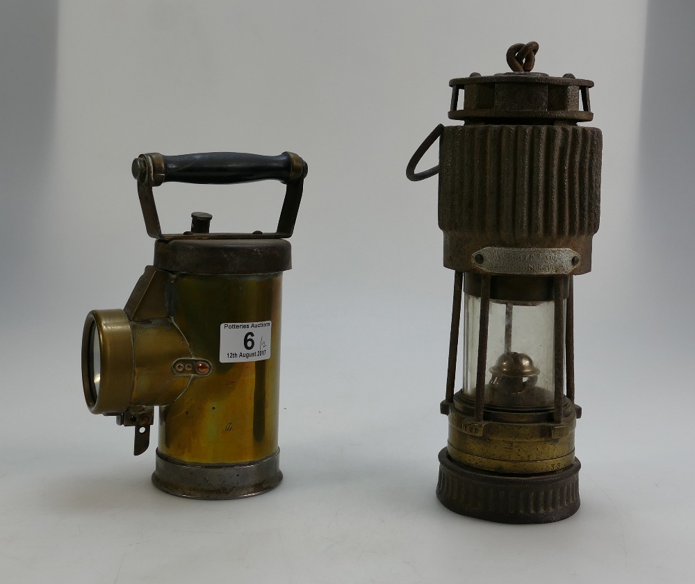 Unusual 19th Century Miners Lamp together with Ceac Brass Inspection lamp(2)