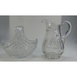 Large cut glass crystal jug and flower basket (2)