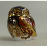 Royal Crown Derby paperweight of a Little Owl with silver stopper (boxed)