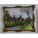 Local Interest Oil on Paper framed image of Cottage at Barthomley,