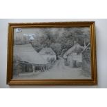 W Cooper, pencil drawing of scene in Torquay in gilt frame, 67 x 47cm.