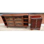 Reproduction mahogany display sideboard with 2 glazed doors flanked by 2 tier shelving,