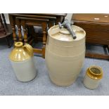 3 stone ware items to include a gallon jug,