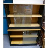 Pair of modern 2 tier display cabinets with glass fronting