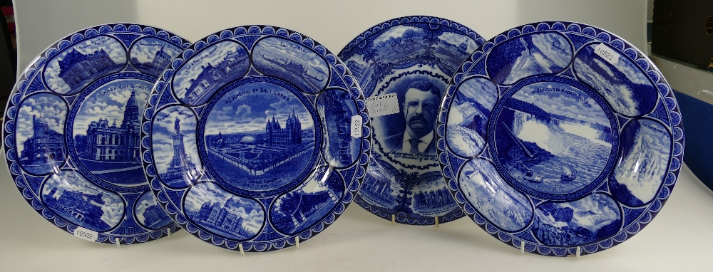 The Rowlands Marsellus & Co set of blue & white Staffordshire souvenir plates of Salt lake city,