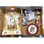 A mixed collection of ceramic items to include large continental hand finished mantle clock,