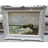 A oil on canvas of coastal scene, signed M Farnell, 1902.