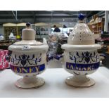 Pair reproduction large pottery chemist jars & covers Honey and Tamarinds, tallest height 40cm (2)