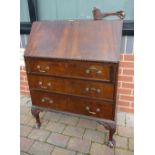 Edwardian mahogany ball and claw 3 drawer bureau (damaged leg)