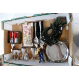 A mixed collection of items to include silver plated goblets, cased spoon set, Beatles influenced