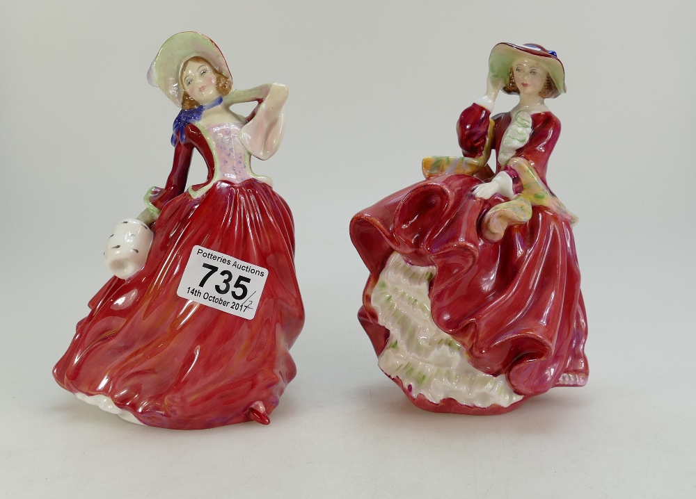Royal Doulton Lady Figures Autumn Breezes HN1934 and Top o' The Hill HN1834 (2)