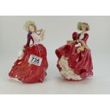 Royal Doulton Lady Figures Autumn Breezes HN1934 and Top o' The Hill HN1834 (2)