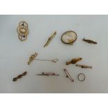 Five Gold Brooches, two with solder repairs, one damaged, one with pin missing 9.