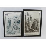 Two Bruce Bairnsfather framed prints of comical war time scenes, titled Second Lieutenant Mabel