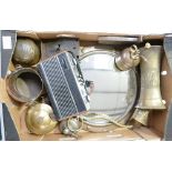 A mixed collection of items to include convex porthole mirror, other metal ware items, copper pot,