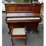 An Archibald Ramsden Limited, London Mahogany cased piano with a matching Queen Anne piano stool