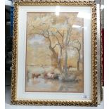 Gilt framed 19th Century watercolour with landscape scene, signed G Bartlett.