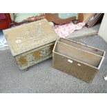 Brass embossed coal box with brass newspaper rack. (2)