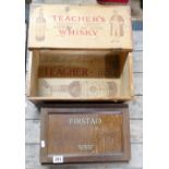 Pine Teachers Whisky box together with similar oak First Aid box (2)