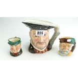 A collection of Royal Doulton character jugs to include large Henry VIII D6642, small Robinson