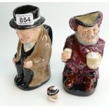 Royal Doulton large toby jugs Winston Churchill, Falstaff and tiny RDICC character jug Beefeaters (