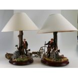 Border Fine Arts lamp base, Shepherd with Collies 'A Moment to Reflect' with original cream shade,