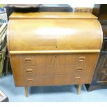 Mid-Century walnut veneer 3 drawer roll top bureau