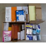 A large collection of office supplies to include A3 and A4 paper, notepad's, folders,