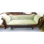 William IV Mahogany framed carved Day Bed on fluted legs (some damage to rear legs), length 210cm.