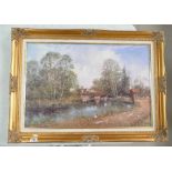 Large framed riverside print in quality gilt frame.