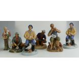 A collection of Royal Doulton matt figures to include Beachcomber HN2487, Bon Appetit HN2444 (