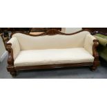 Victorian Carved Day Bed sofa, length 216cm.